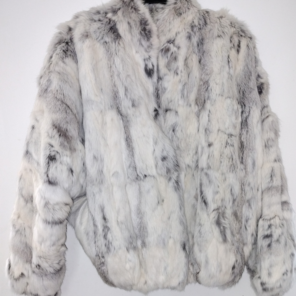 Women's Grey Rabbit Fur Jacket - Picture 3 of 3
